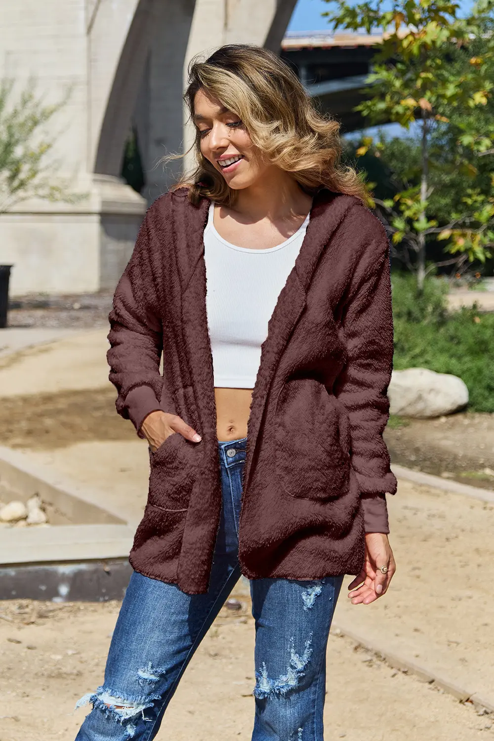 Full Size Teddy Hooded Jacket with Pockets, image 9