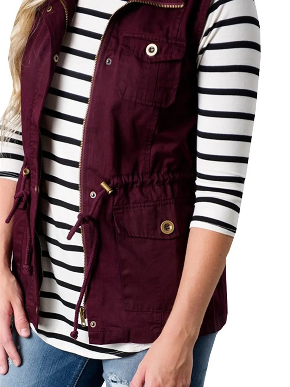 Drawstring Waist Vest with Pockets, image 4