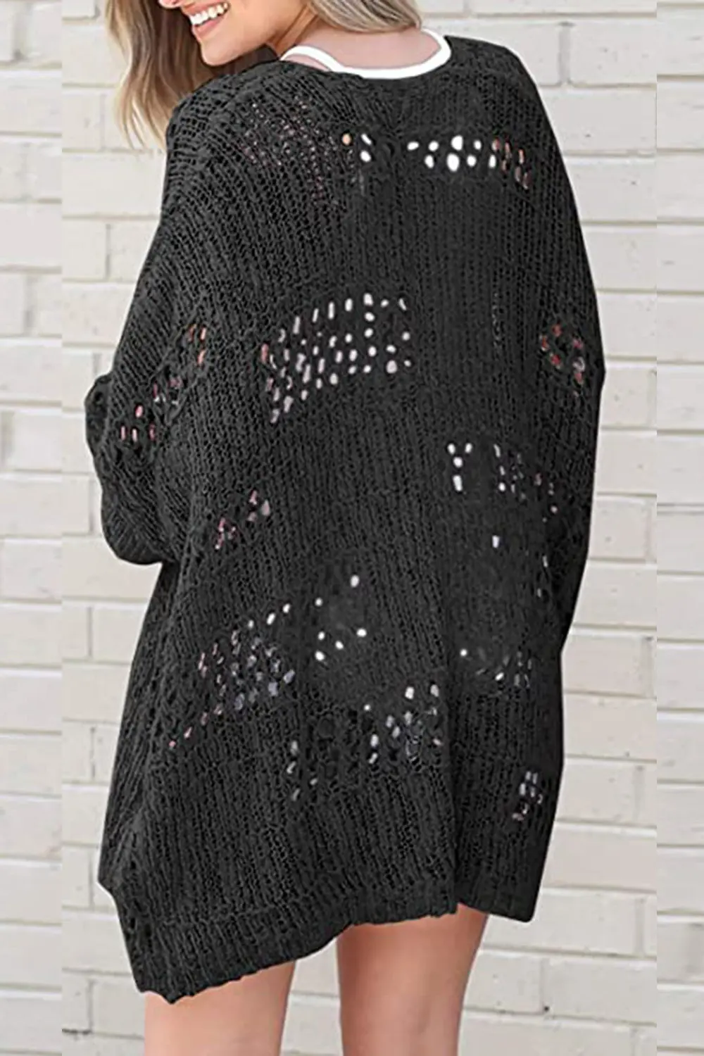 Openwork Open Front Long Sleeve Cardigan, image 7