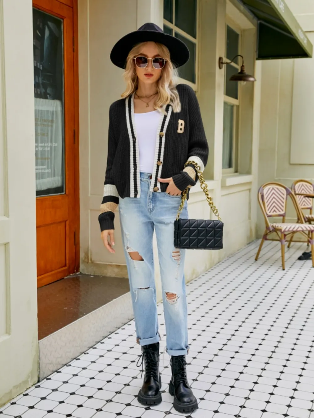Contrast Button Up Dropped Shoulder Cardigan, image 12