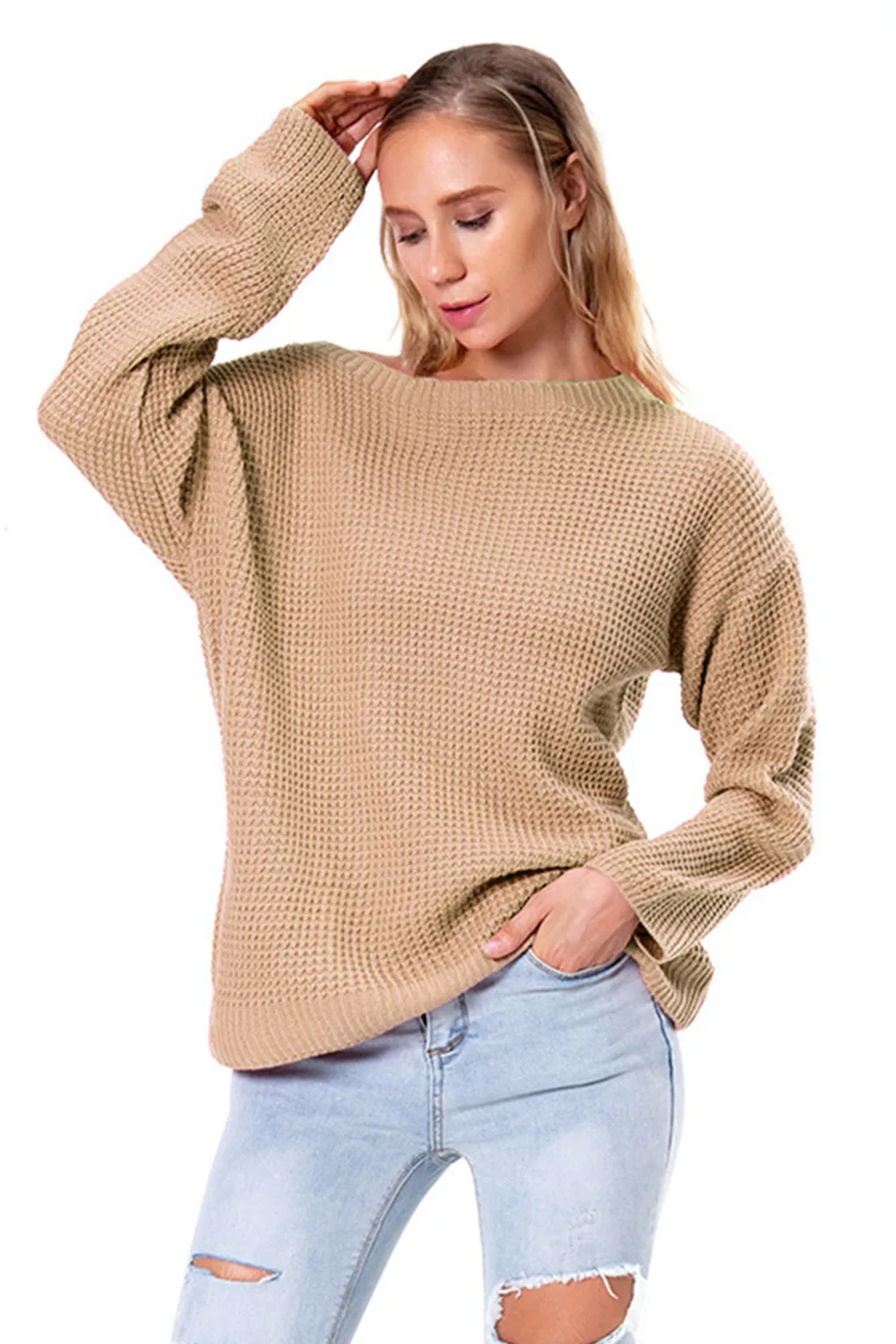 Boat Neck Drop Shoulder Long Sleeve Sweater, image 10