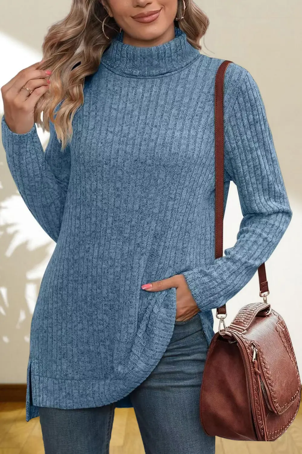 Turtleneck High Low Top, image 17