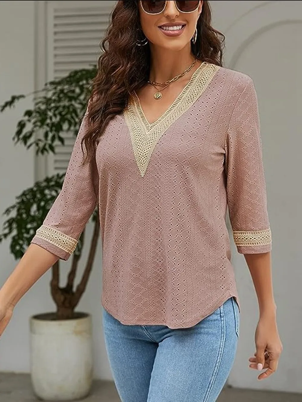 V-Neck Eyelet Blouse, image 26