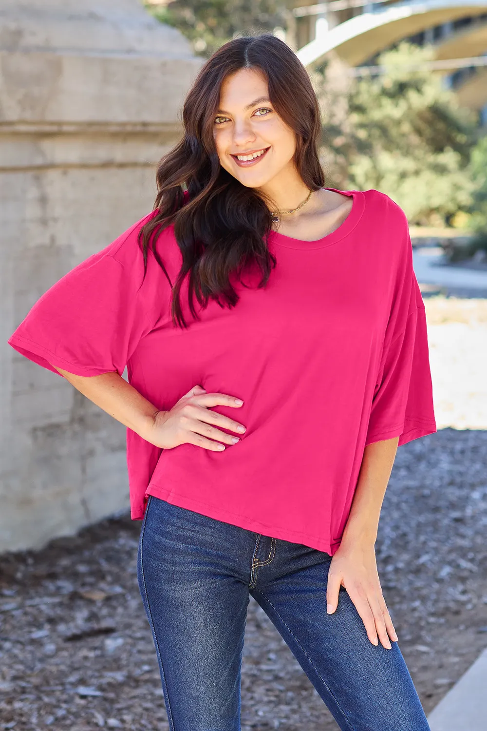 Full Size Round Neck Drop Shoulder T-Shirt, image 8