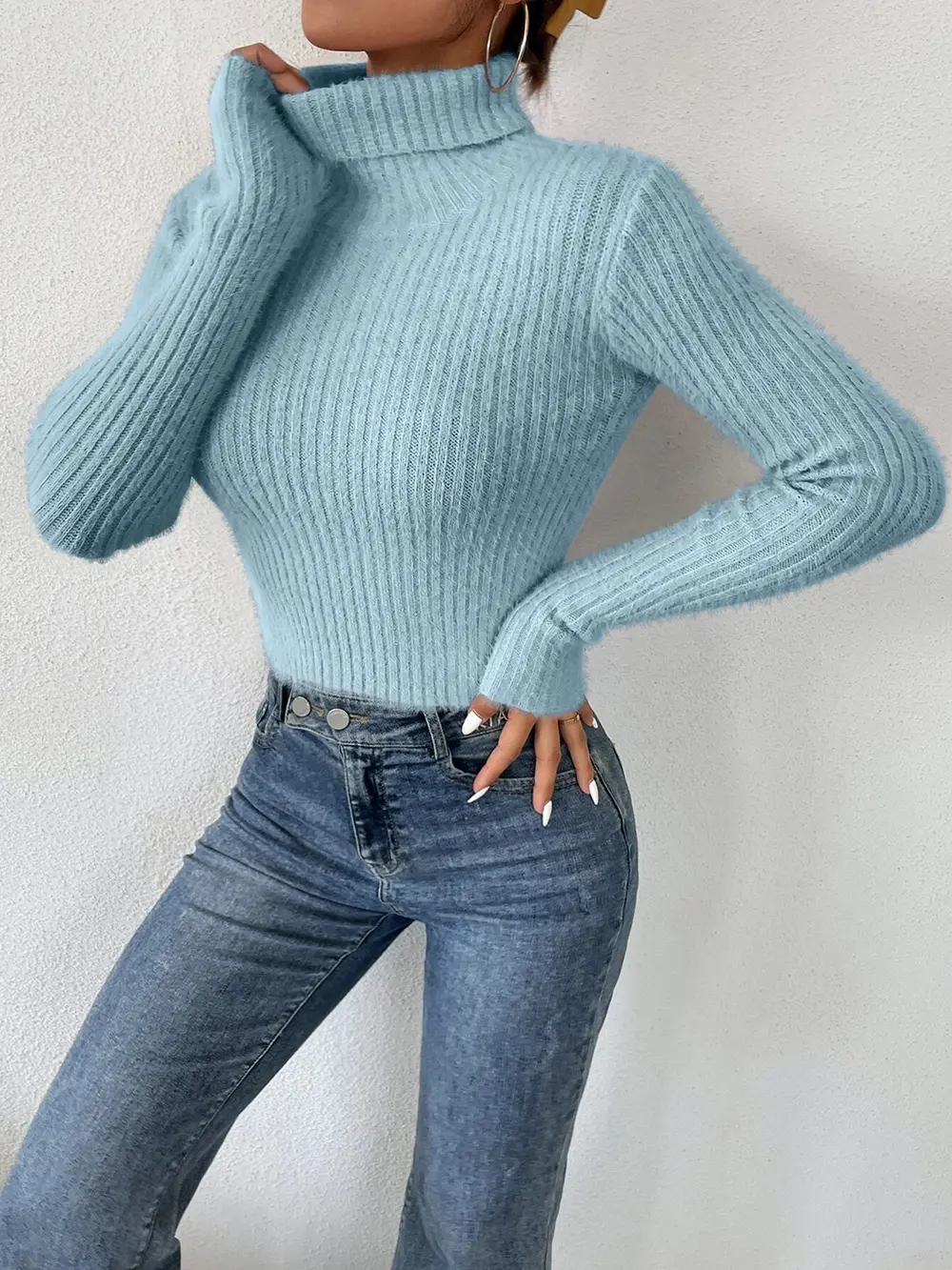Ribbed Turtleneck Long Sleeve Sweater, image 19