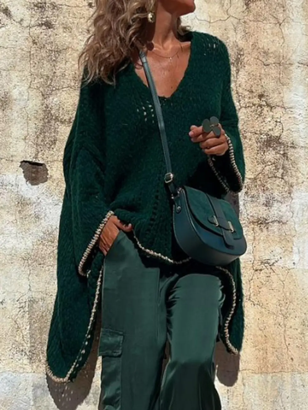 Contrast V-Neck Long Sleeve Sweater, image 5