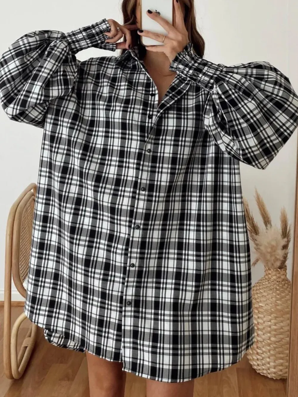 Plaid Lantern Sleeve Shirt, image 14