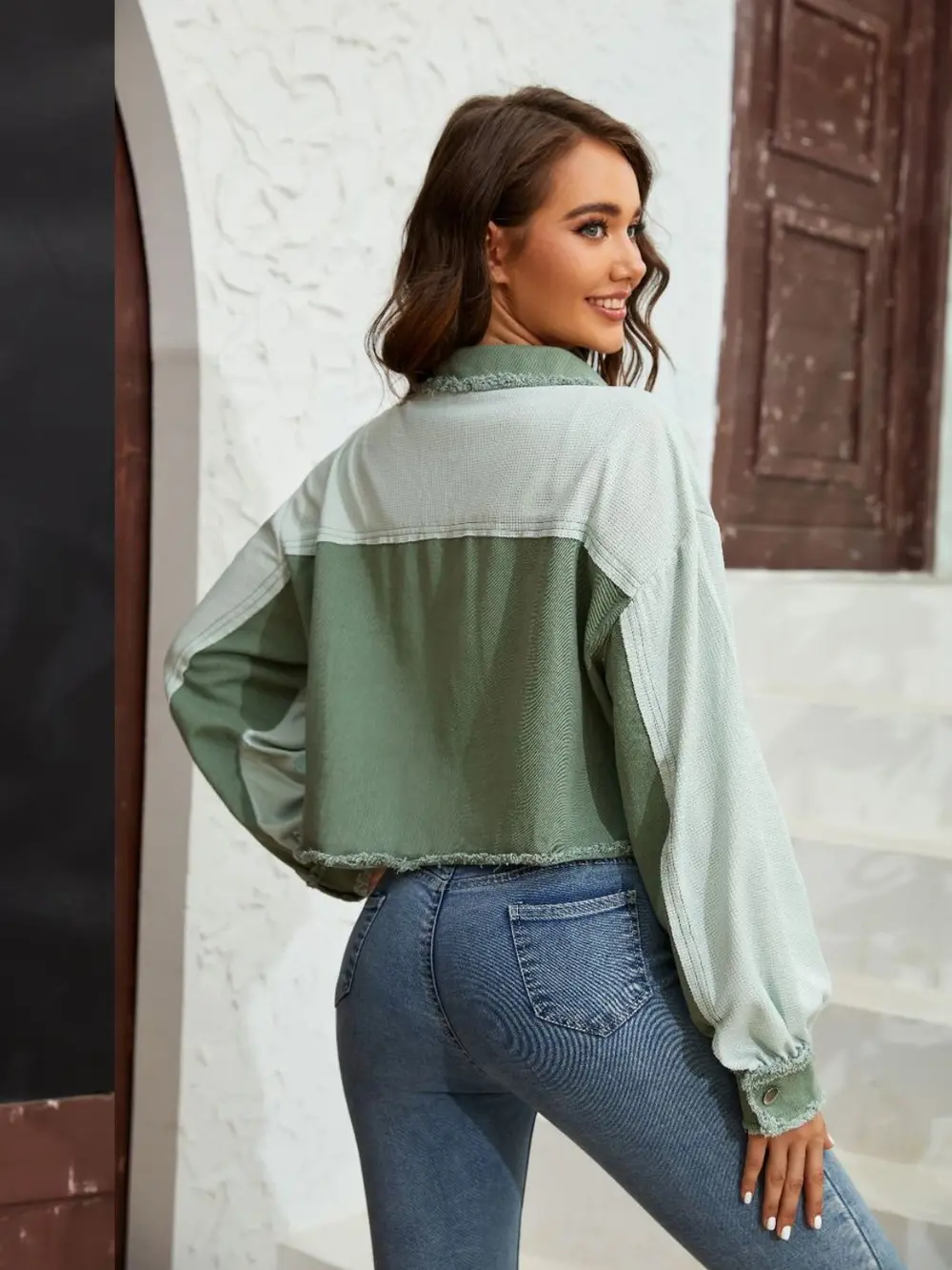 Color Block Crop Jacket with Pockets, image 7