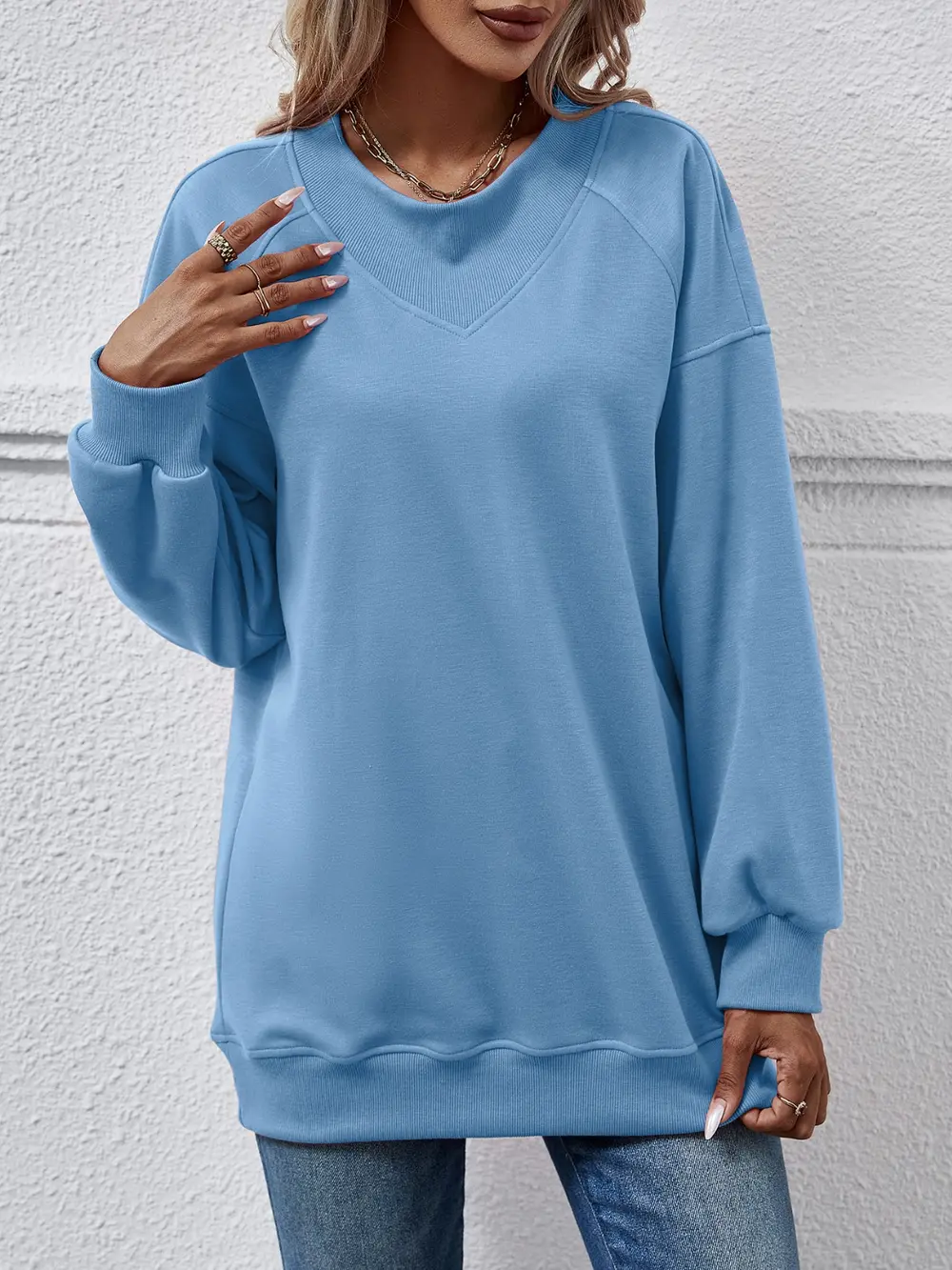 Round Neck Drop Shoulder Long Sleeve Sweatshirt, image 5