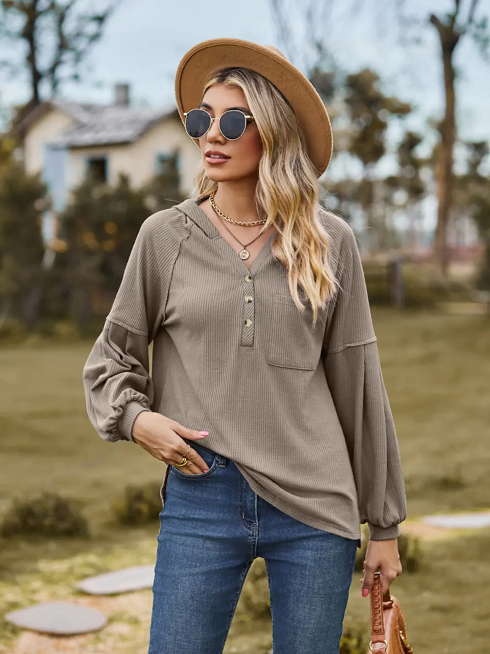 Dropped Shoulder Button-Down Hoodie, image 13