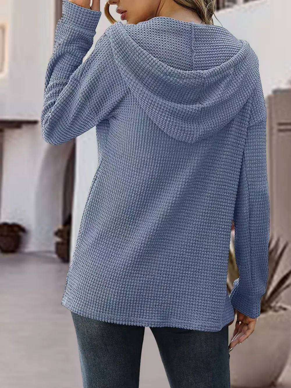 Half Button Up Drawstring Hoodie, image 3