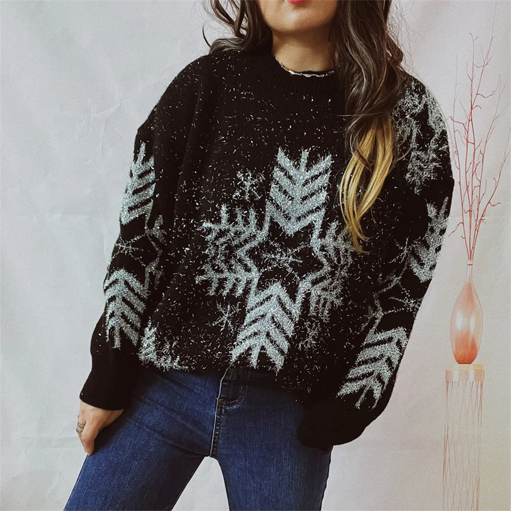 Snowflake Pattern Long Sleeve Sweater, image 11
