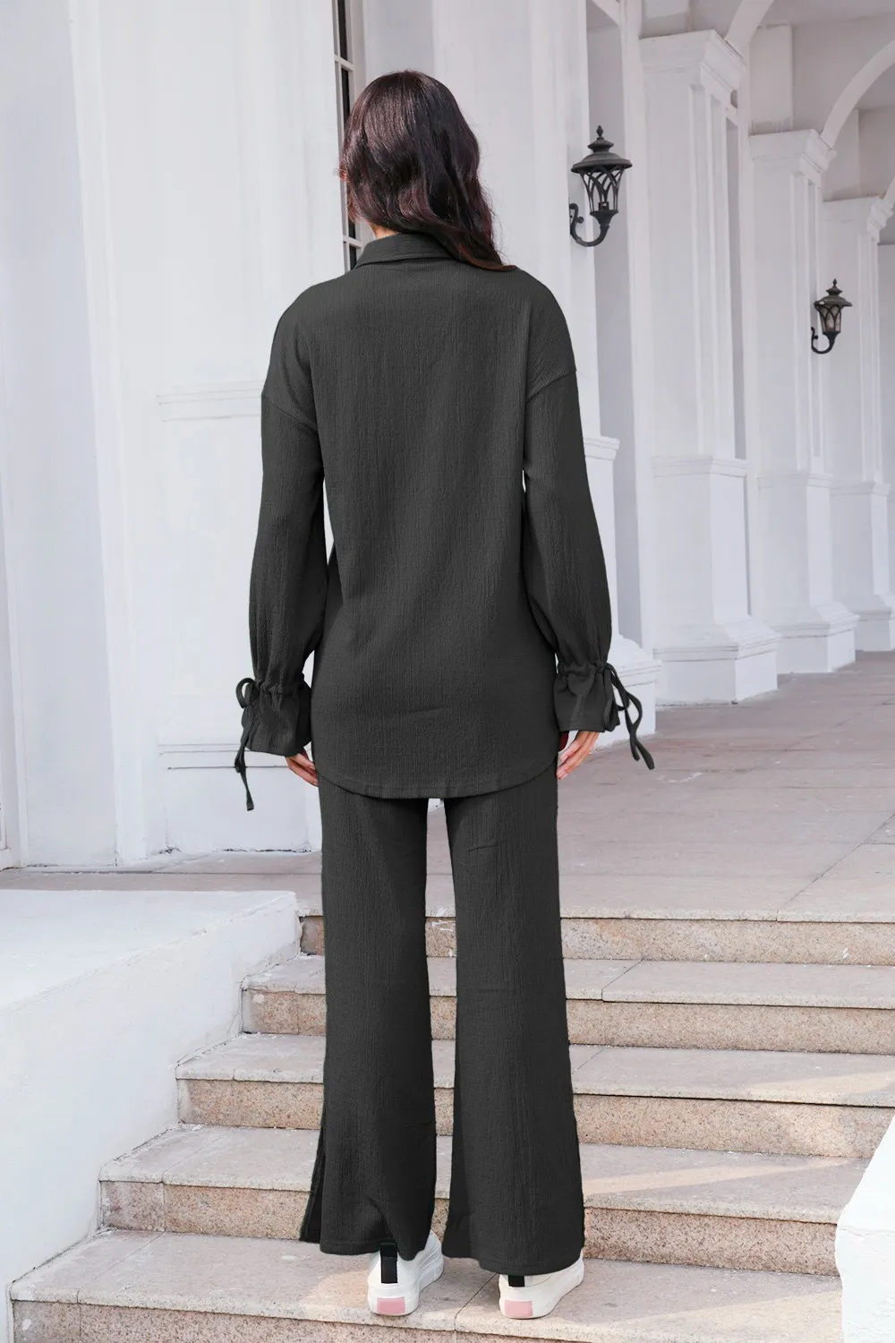 Drawstring Flounce Sleeve Shirt and Pants Set, image 9