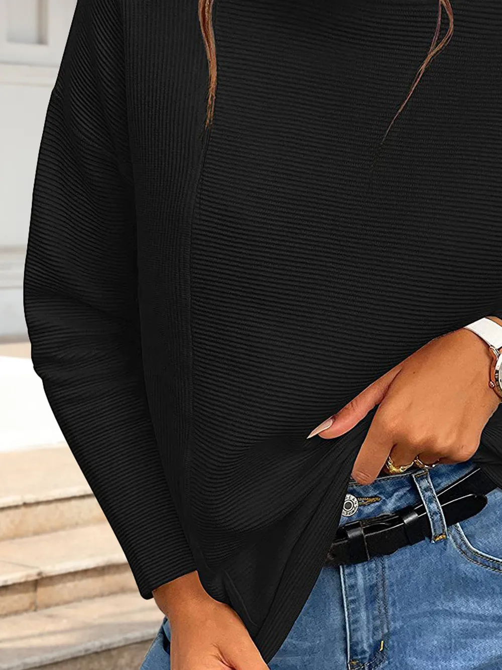 Ribbed Mock Neck Long Sleeve Sweater, image 3