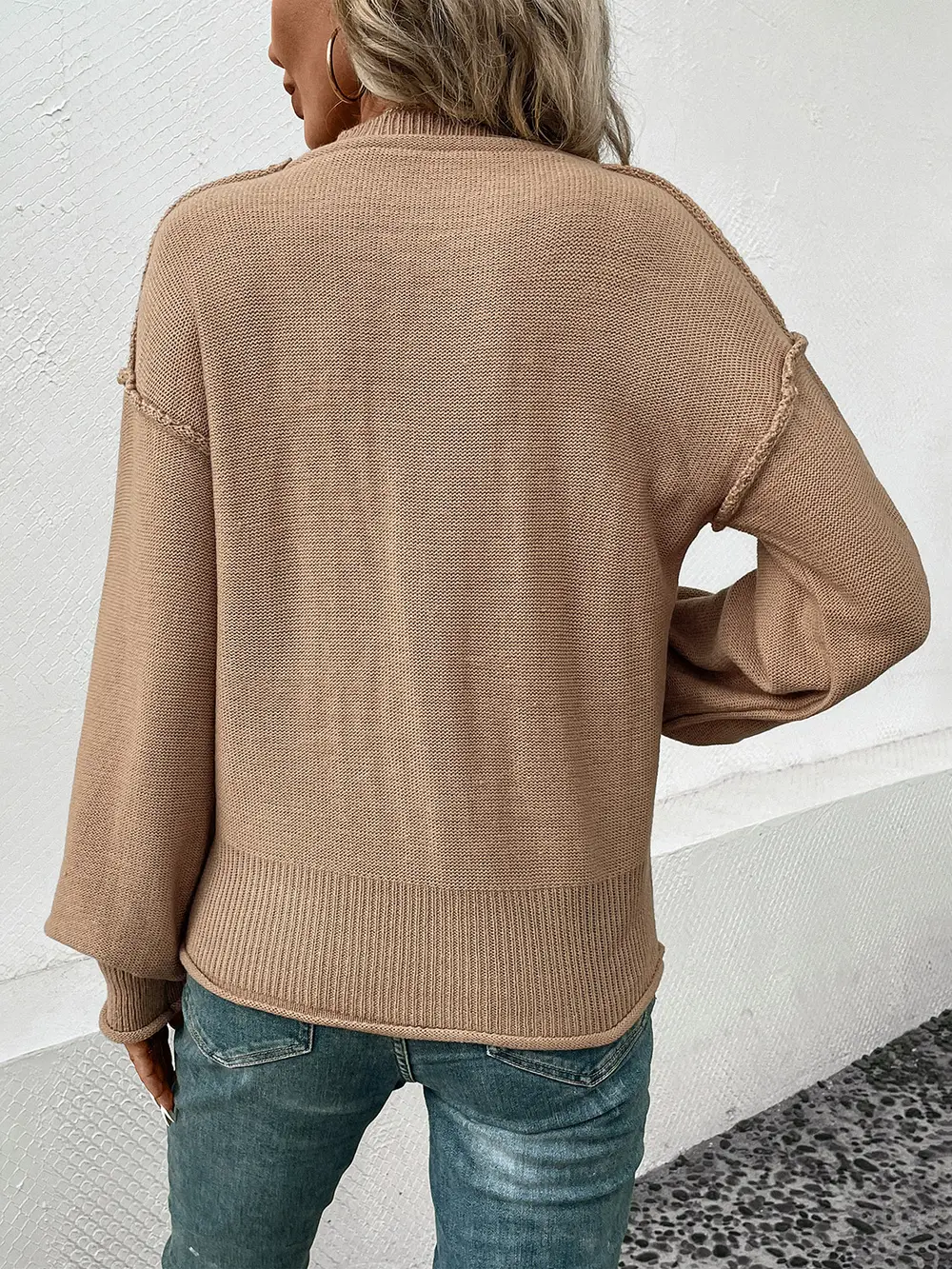 Exposed Seam Round Neck Sweater, image 3
