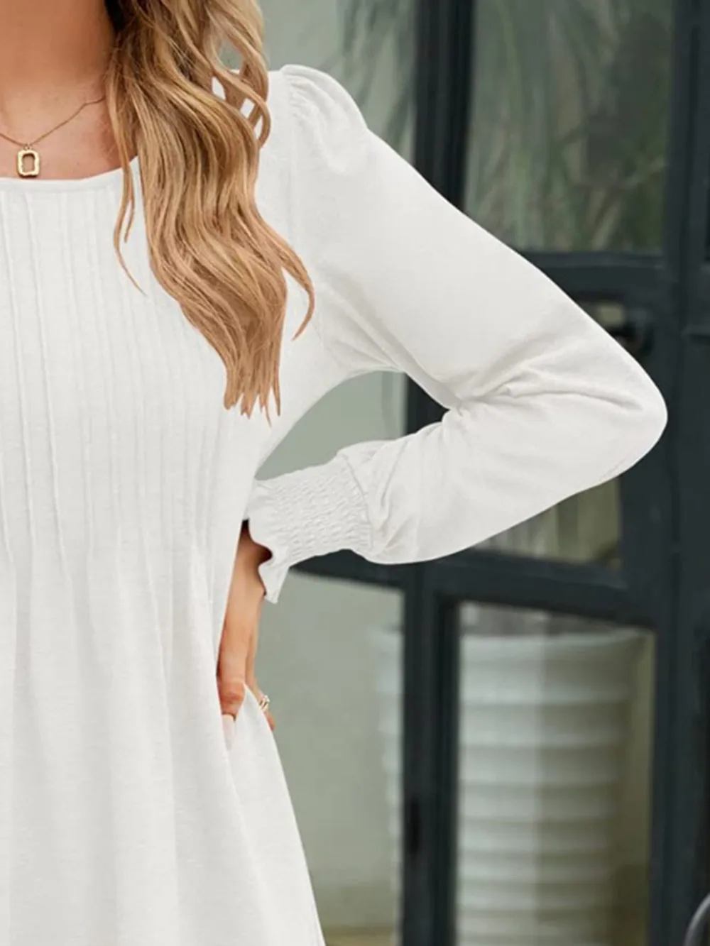 Smocked Round Neck Lantern Sleeve Blouse, image 18