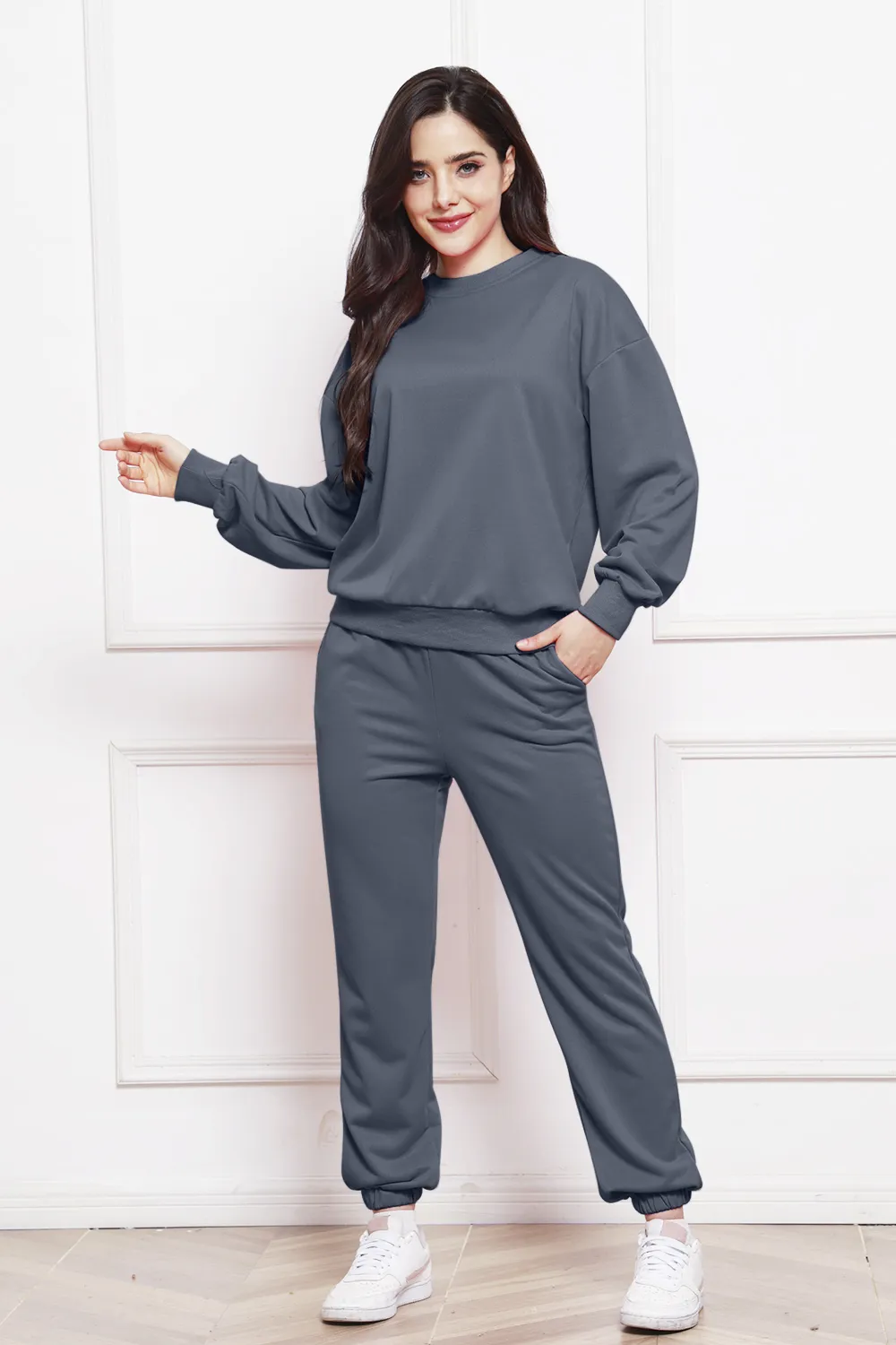 Round Neck Long Sleeve Sweatshirt and Pants Set, image 10