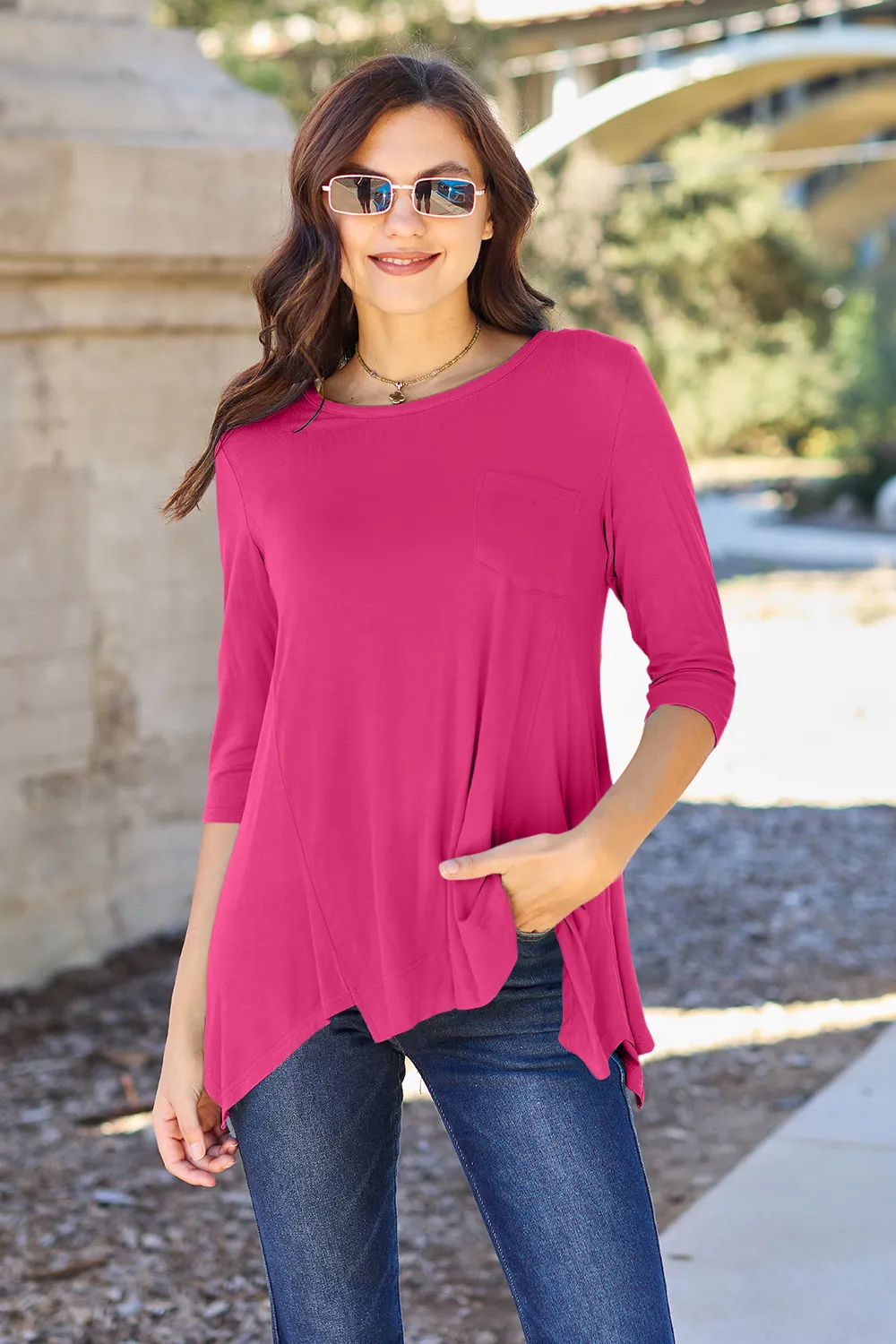 Full Size Round Neck Pocketed T-Shirt, image 4