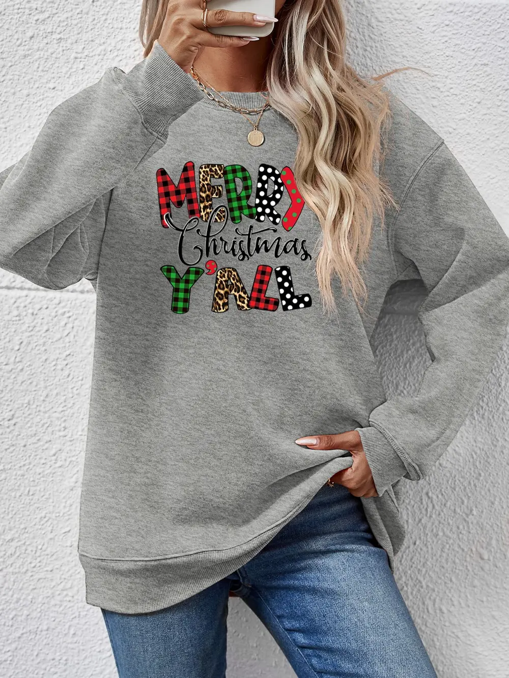 Letter Graphic Round Neck Long Sleeve Sweatshirt, image 13