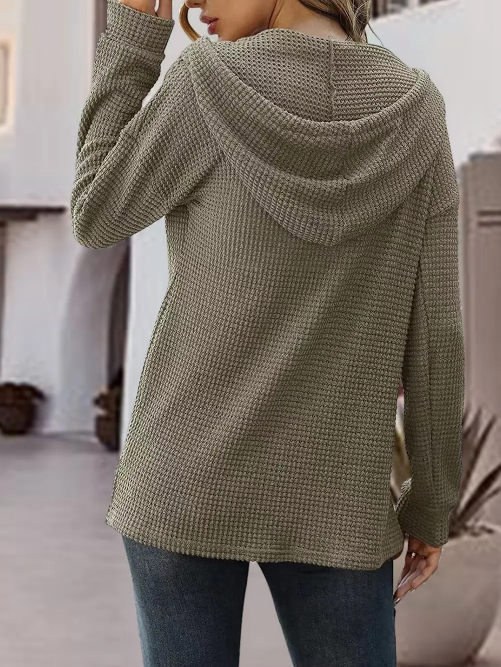 Half Button Up Drawstring Hoodie, image 10