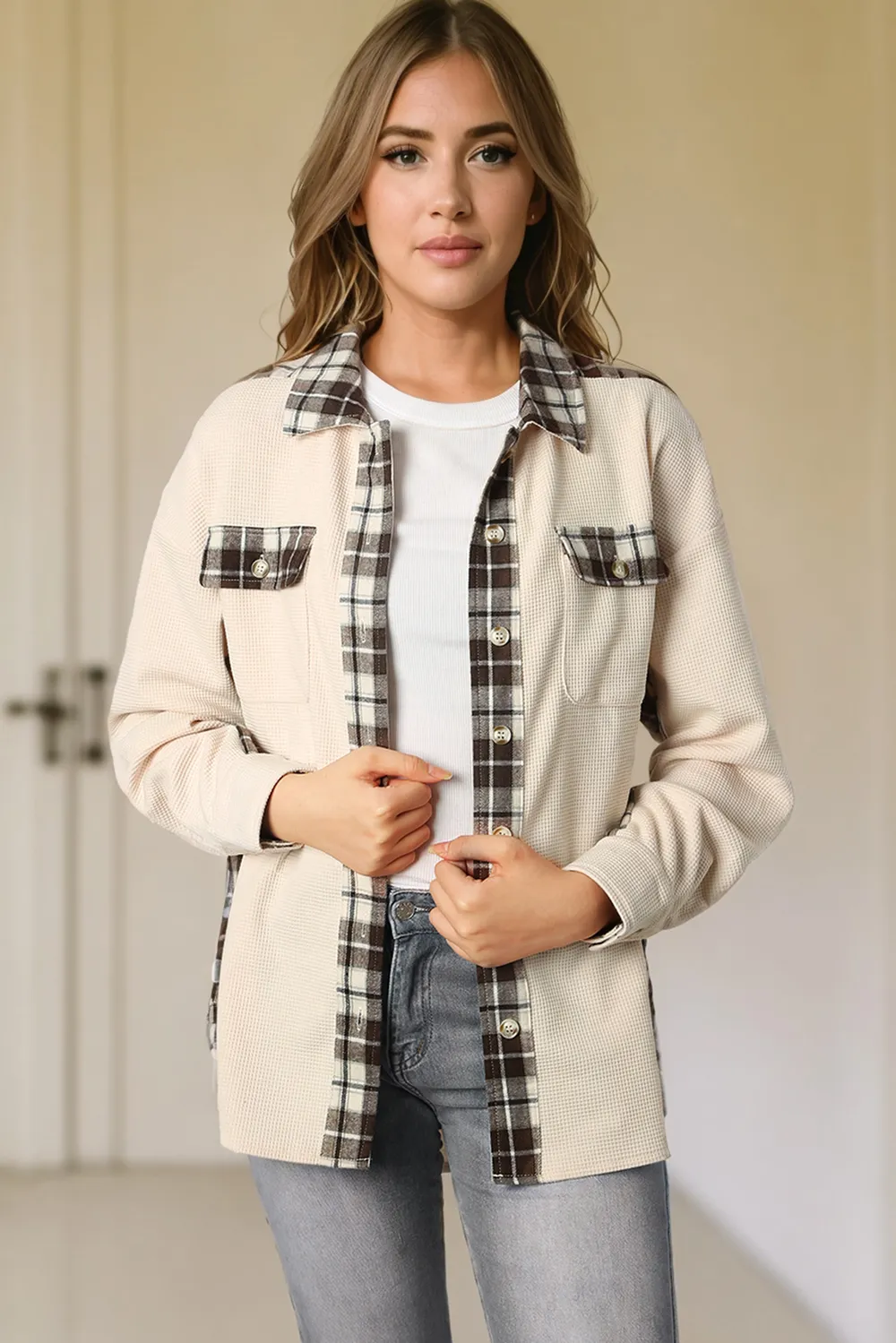 Plaid Button Down Collared Jacket, image 13