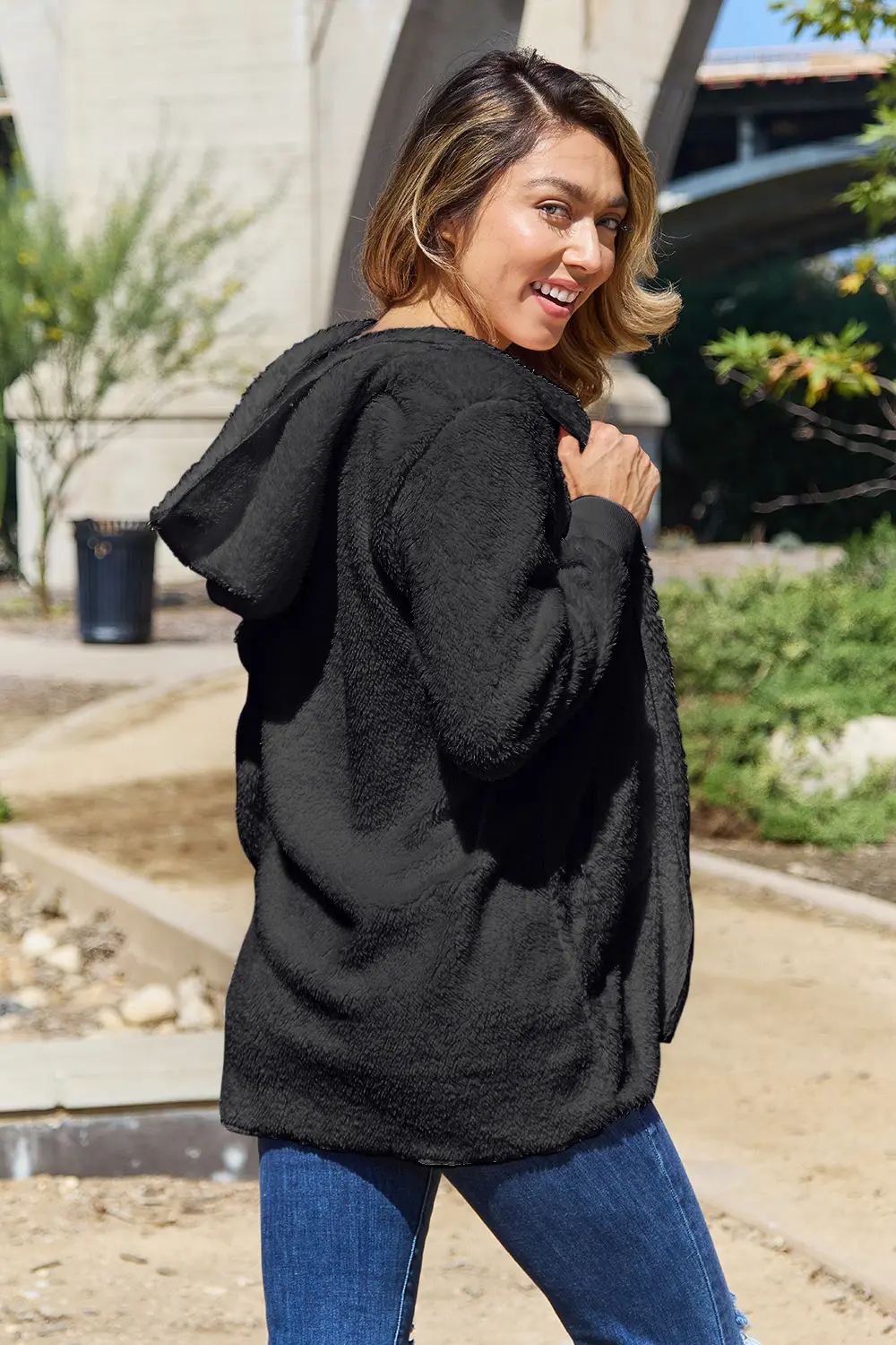 Full Size Teddy Hooded Jacket with Pockets, image 10