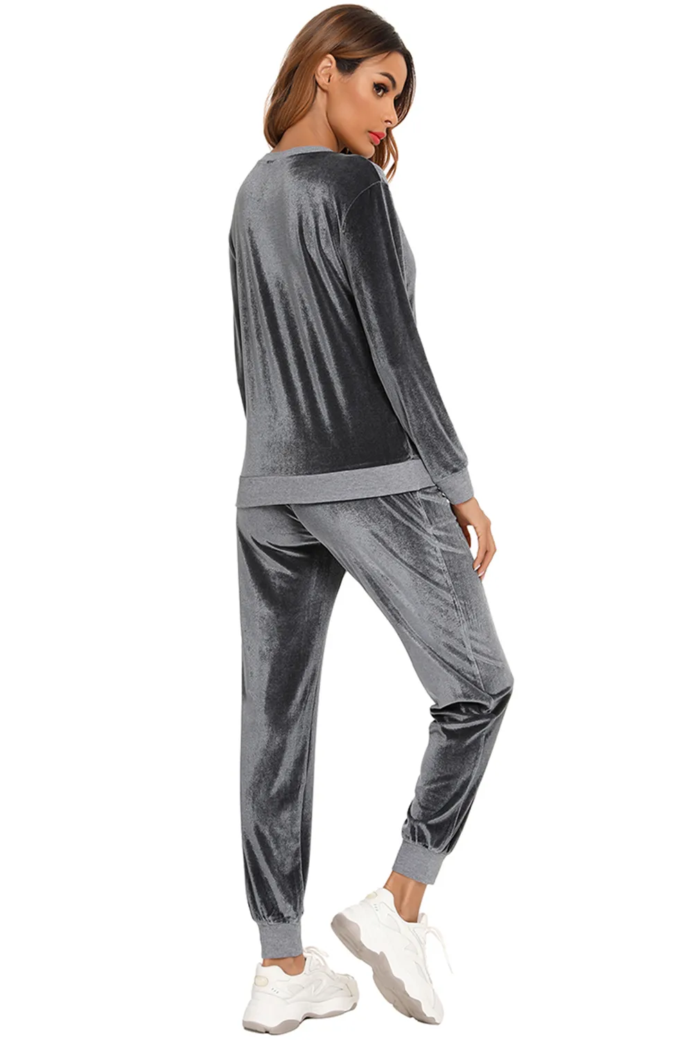 Round Neck Long Sleeve Loungewear Set with Pockets, image 3