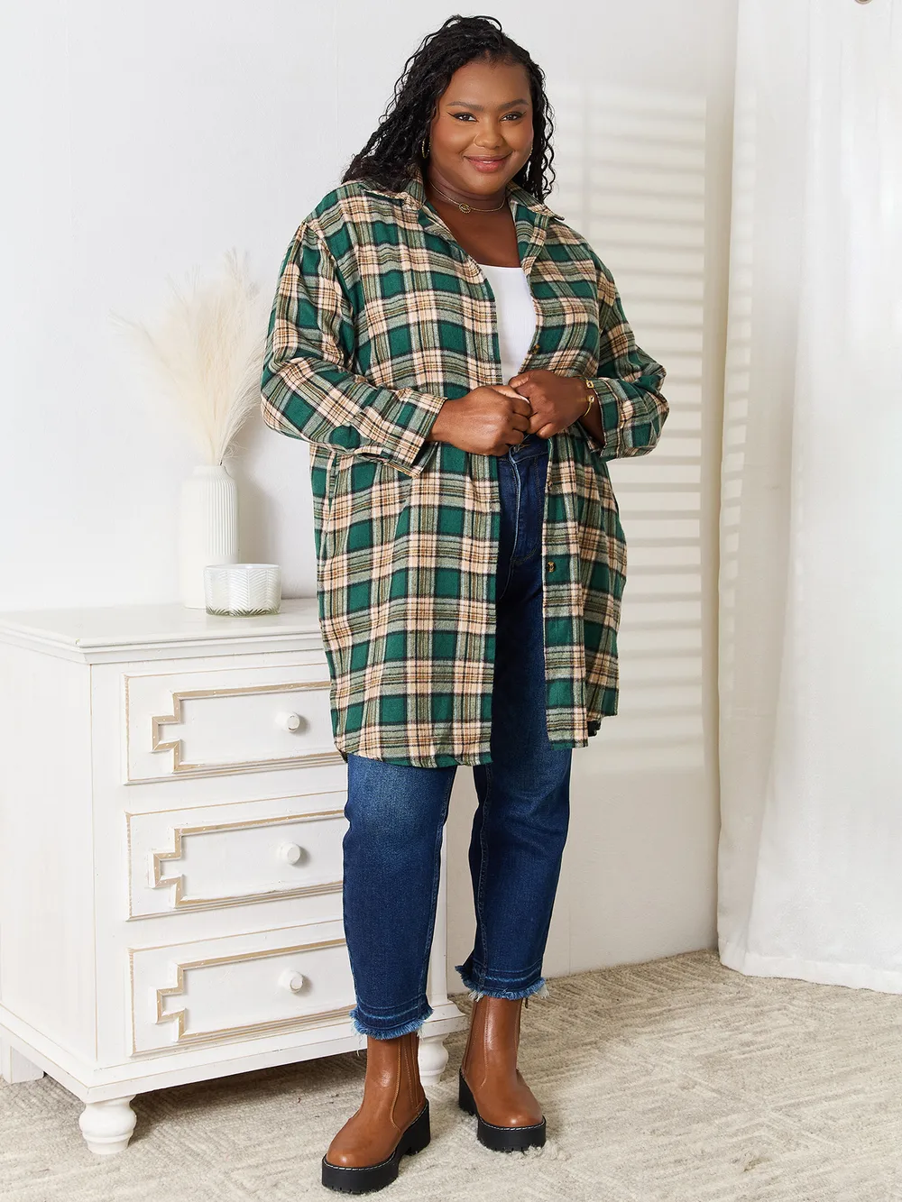 Plaid Collared Neck Long Sleeve Shirt, image 4