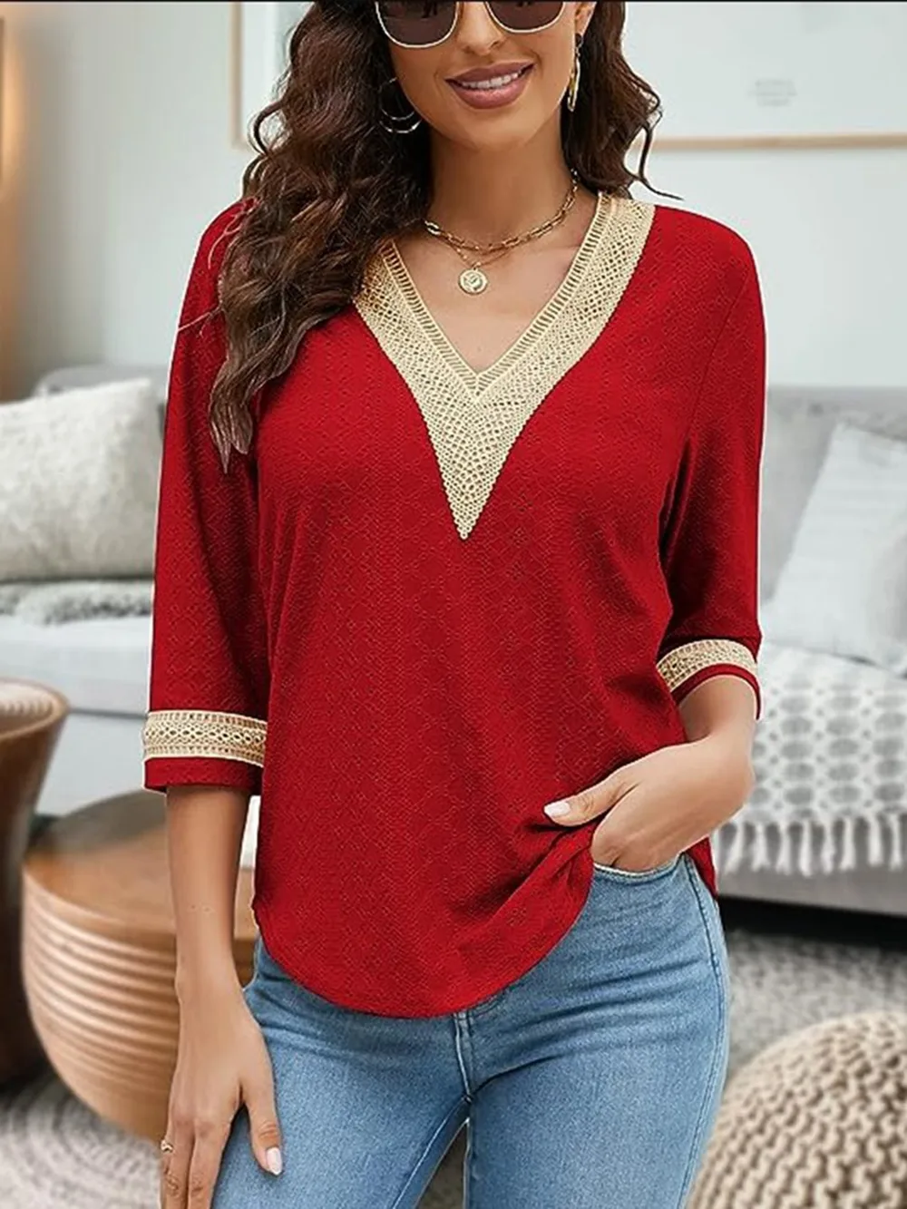 V-Neck Eyelet Blouse, image 32