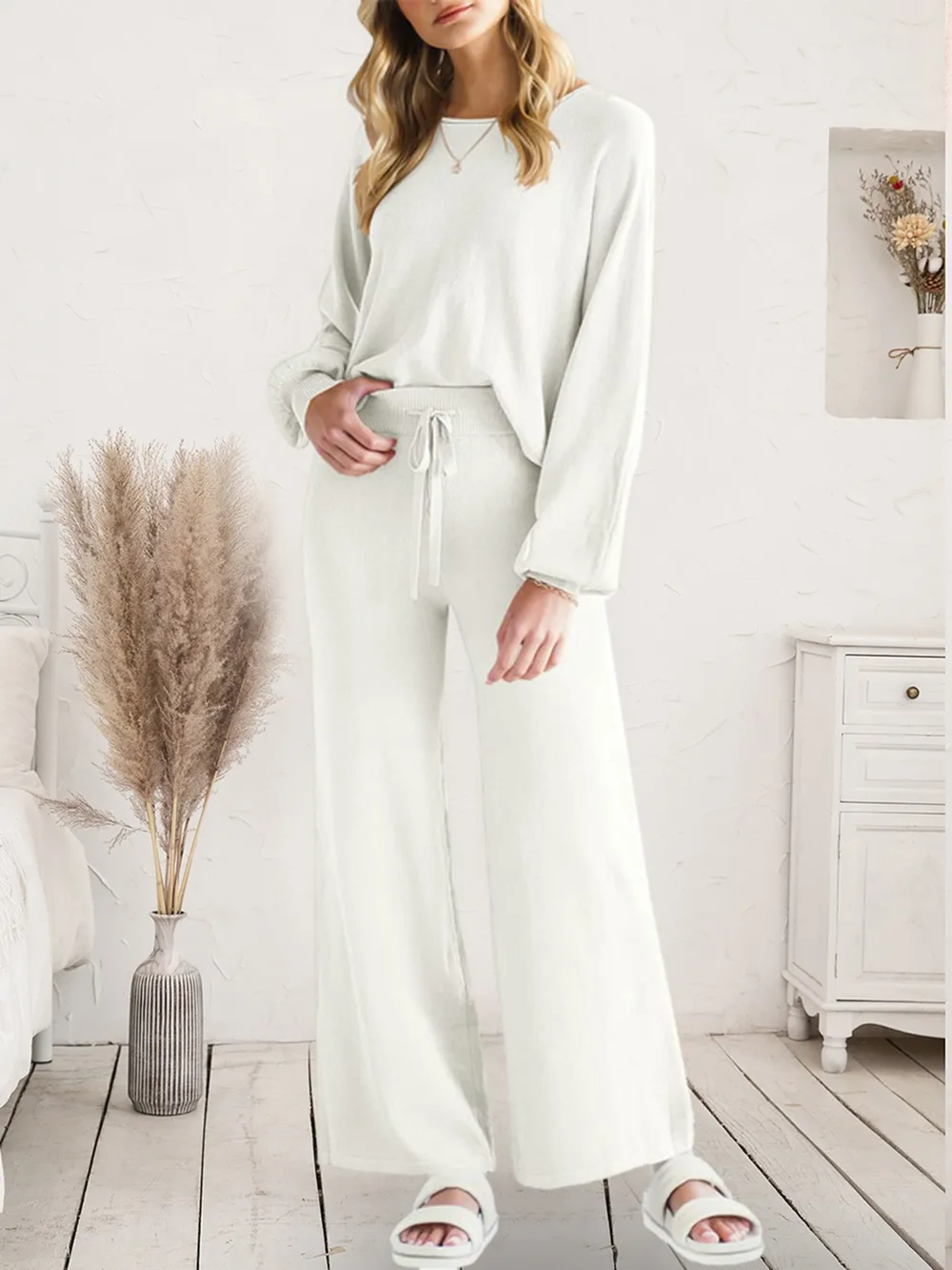 Long Sleeve Lounge Top and Drawstring Pants Set, image 22