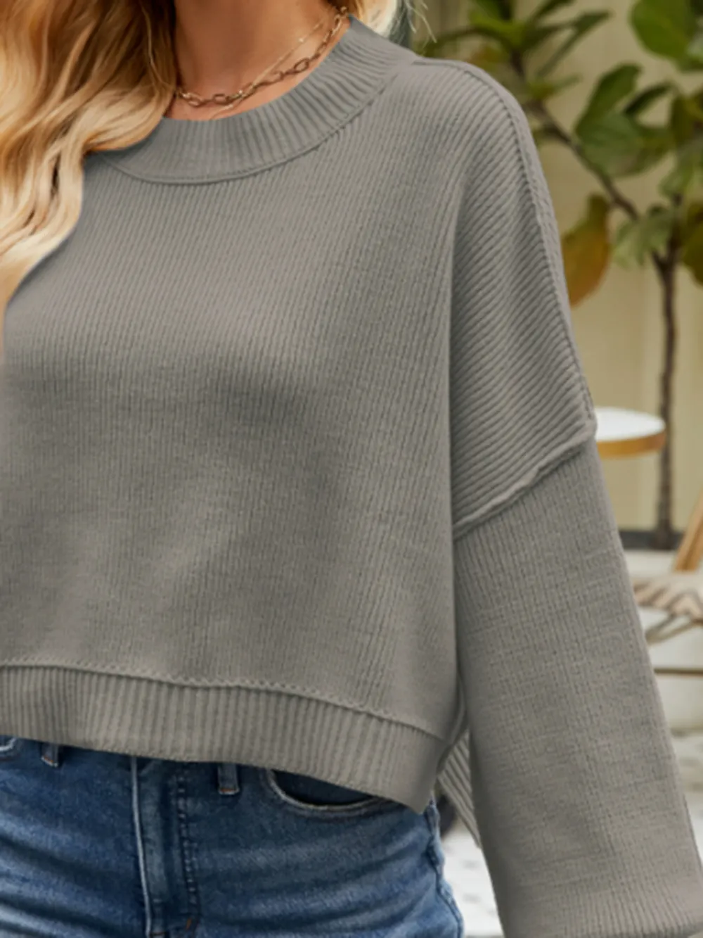 Round Neck Lantern Sleeve Sweater, image 11