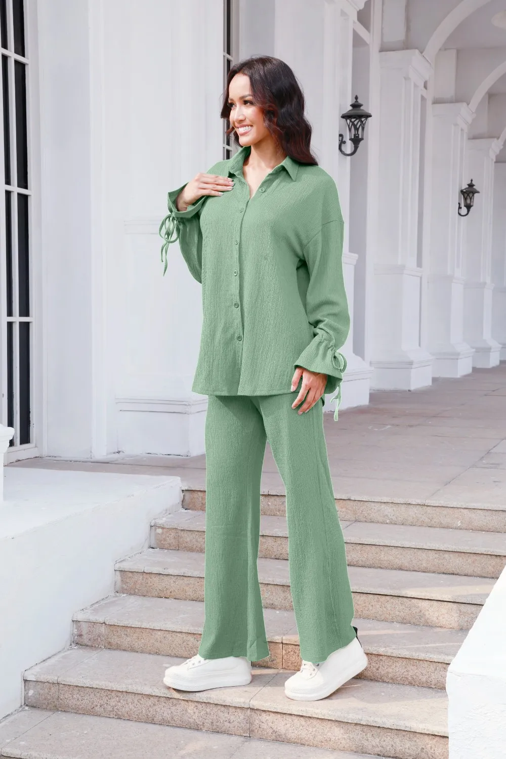 Drawstring Flounce Sleeve Shirt and Pants Set, image 20