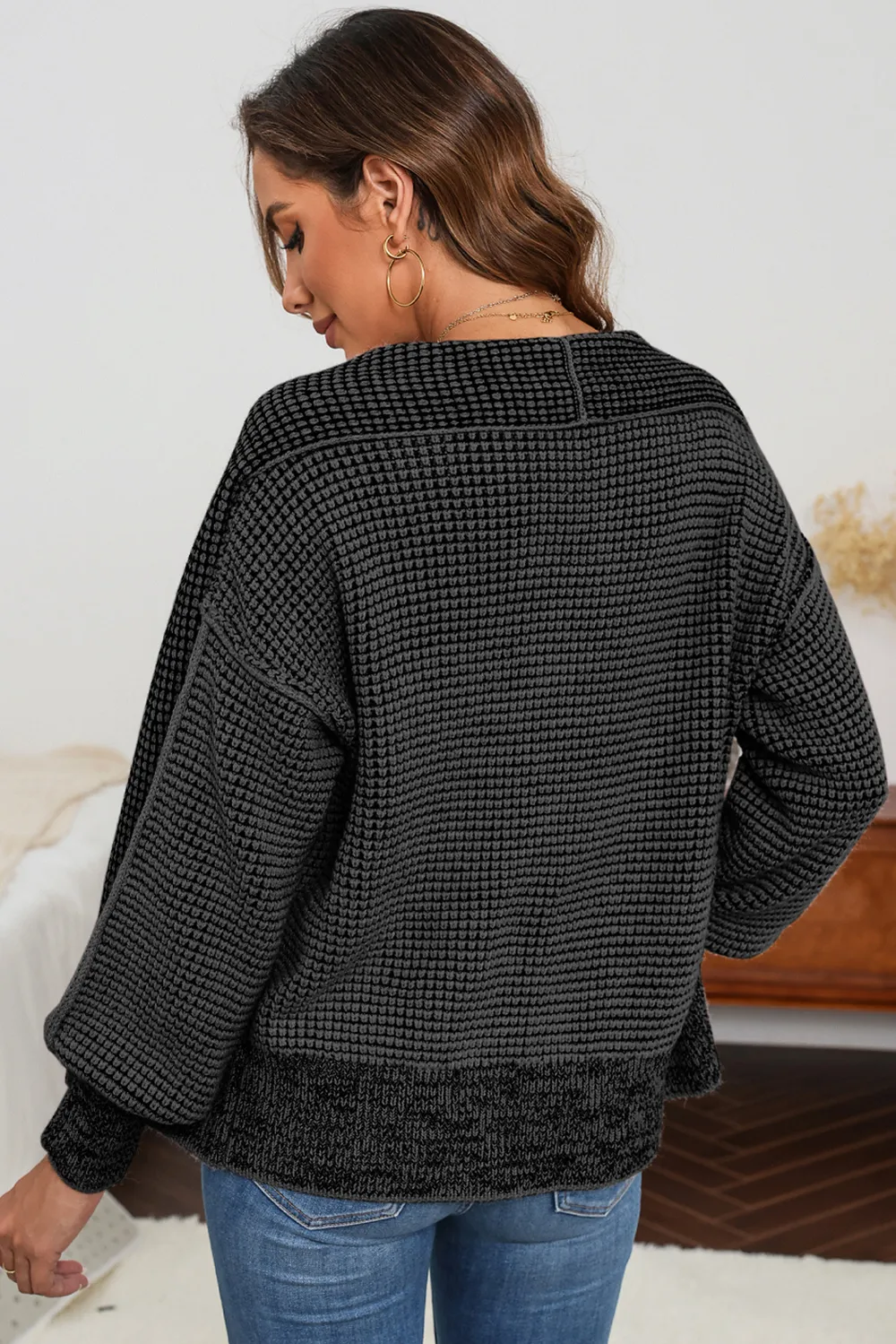 Waffle-knit Pocketed Open Front Cardigan, image 14