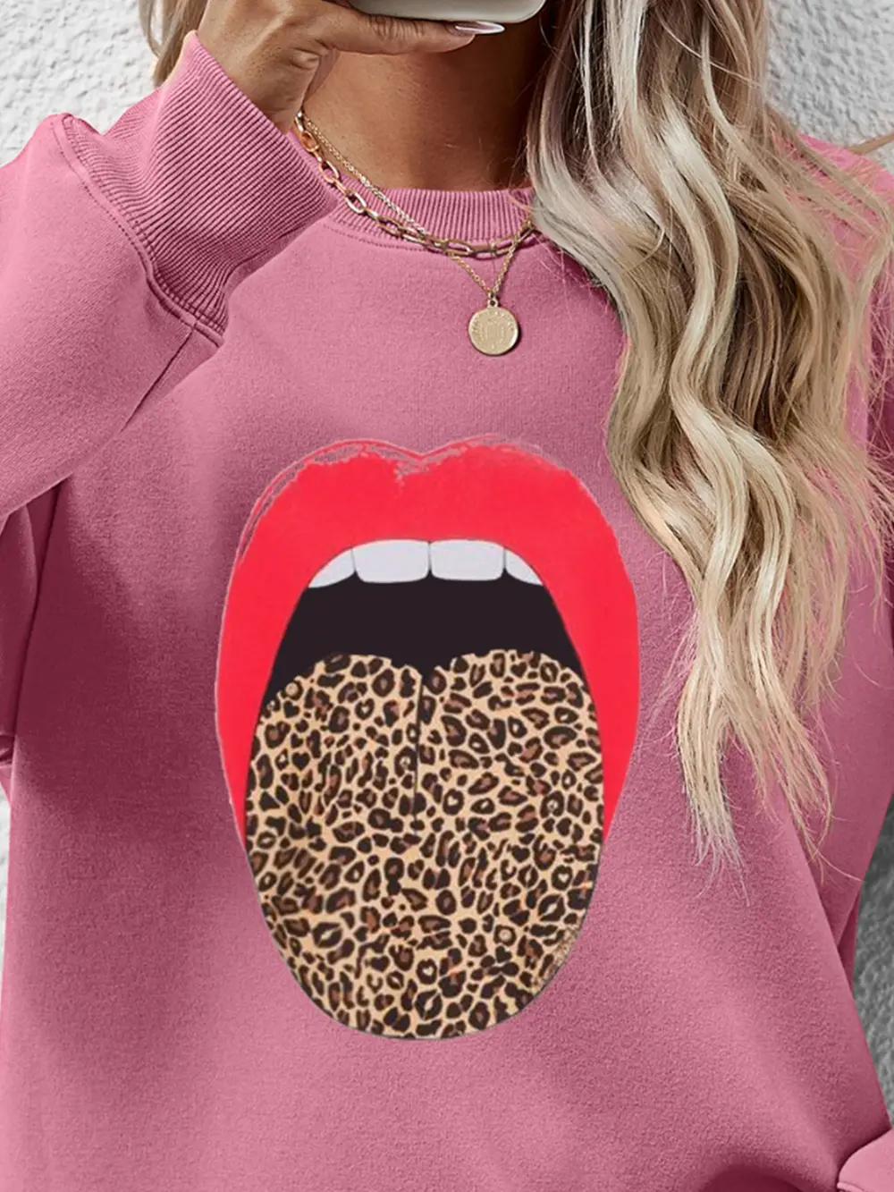 Leopard Lip Graphic Round Neck Sweatshirt, image 15