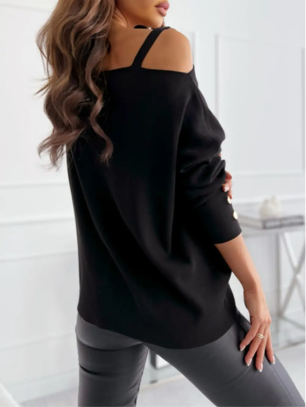 Asymmetrical Neck Buttoned Top, image 2