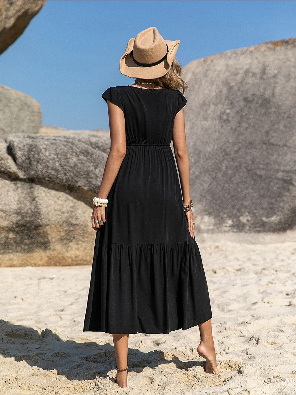 Embroidered Square Neck Ruffle Hem Dress, image 6