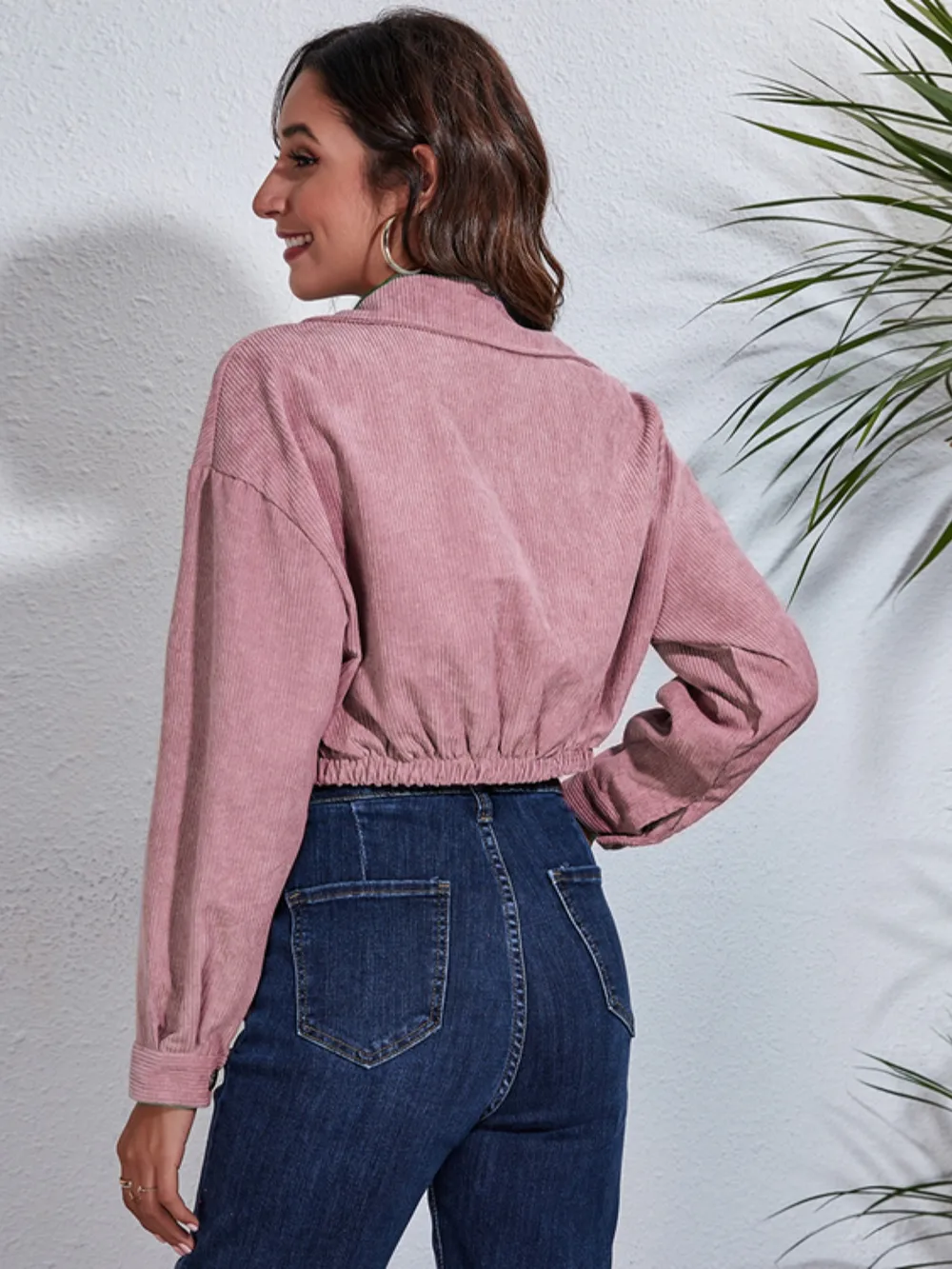 Collared Neck Dropped Shoulder Buttoned Jacket, image 4