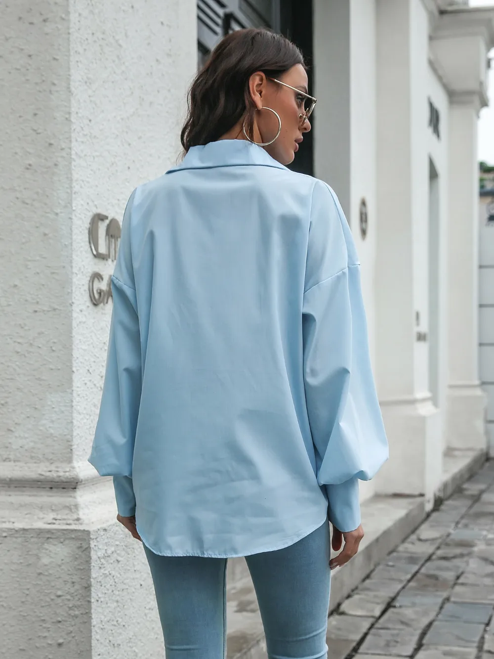 Collared Neck Dropped Shoulder Buttoned Shirt, image 2