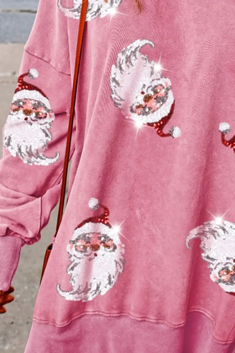 Sequin Santa Drop Shoulder Slit Sweatshirt, image 2