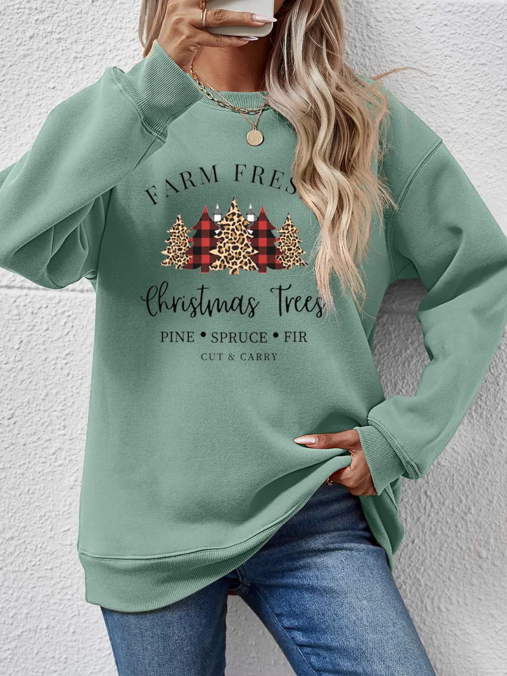 Graphic Round Neck Long Sleeve Sweatshirt, image 17