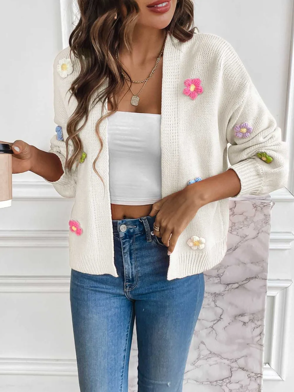 Floral Long Sleeve Open Front Cardigan, image 6