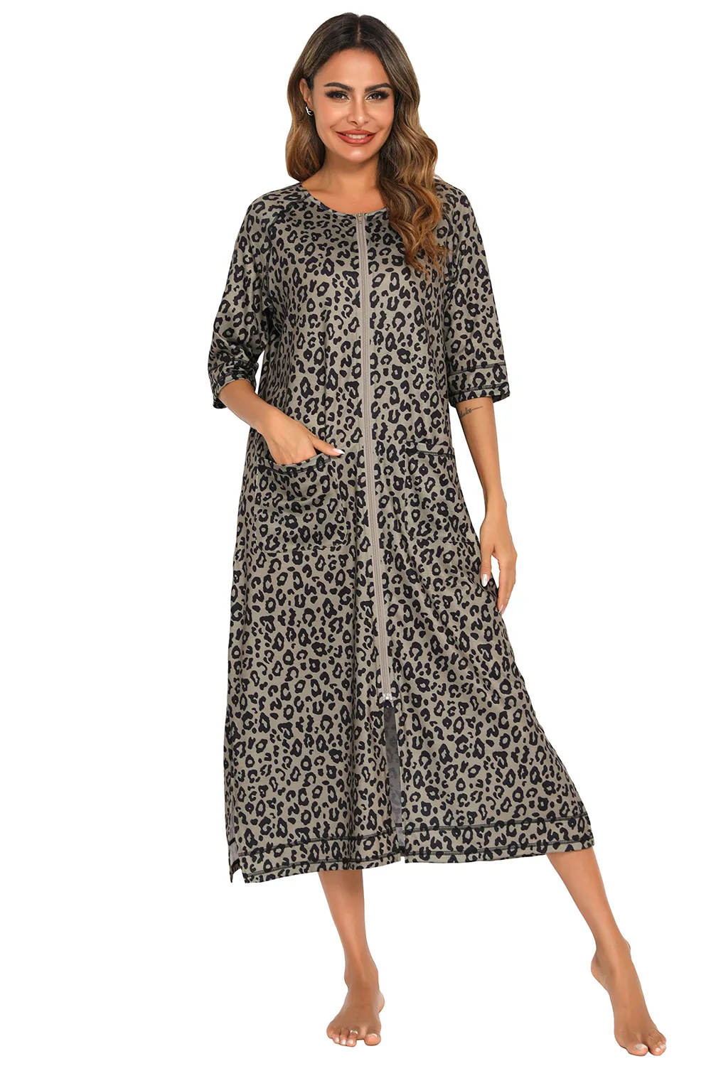 Printed Slit Night Dress with Pockets, image 17