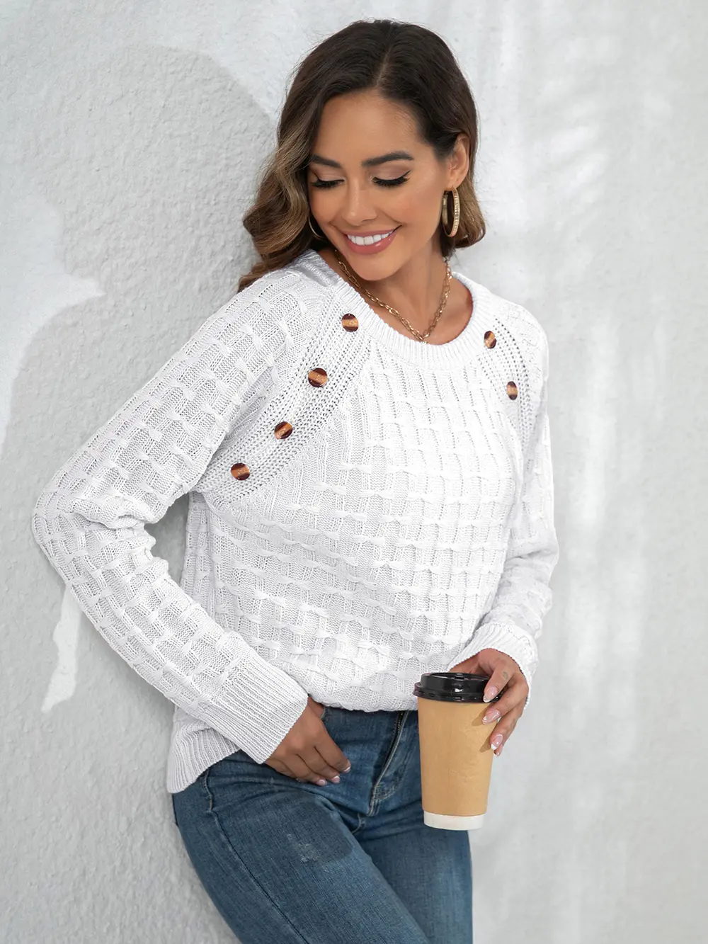 Decorative Button Long Sleeve Sweater, image 7