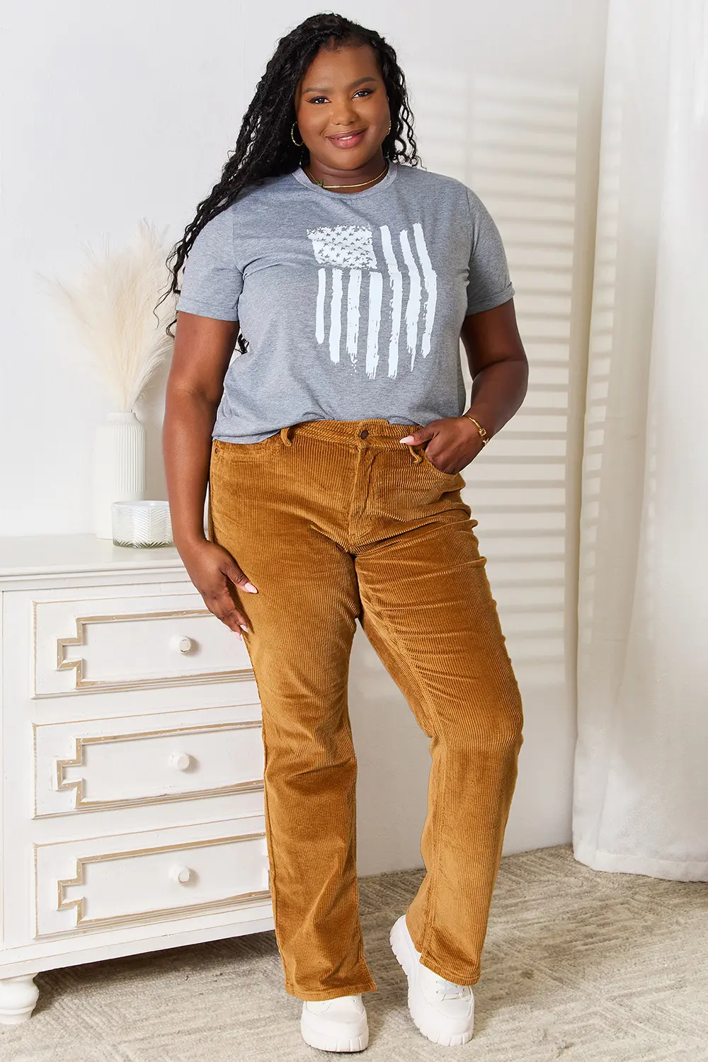 US Flag Graphic Cuffed Sleeve T-Shirt, image 3