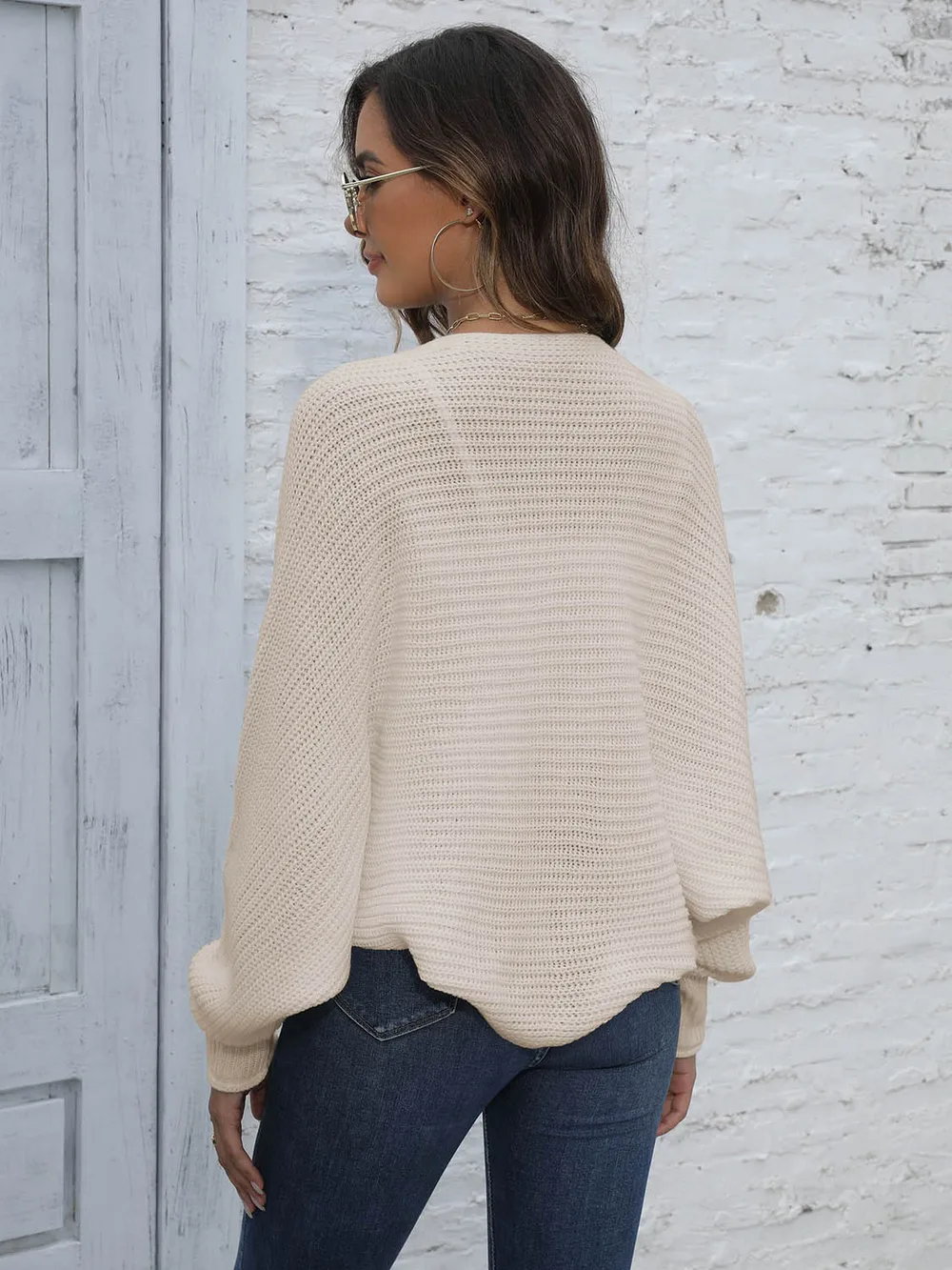 Bat Sleeve Open Front Short Cardigan, image 4