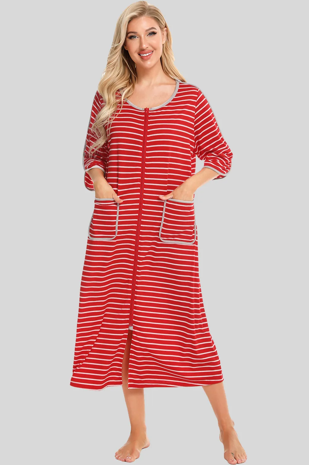 Round Neck Three-Quarter Sleeve Midi Night Dress, image 5