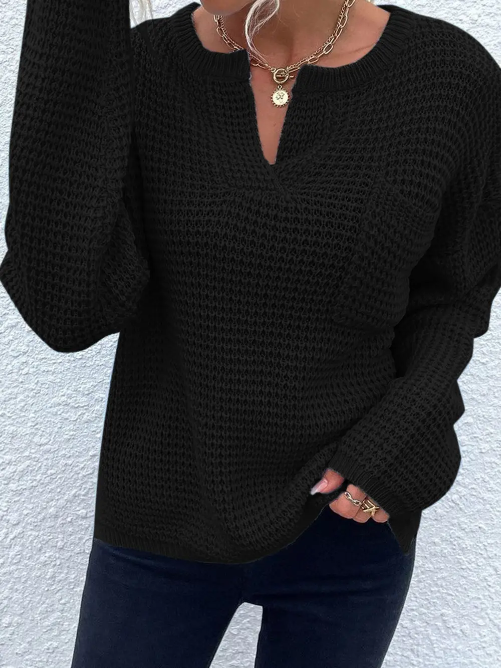 Notched Long Sleeve Sweater, image 5