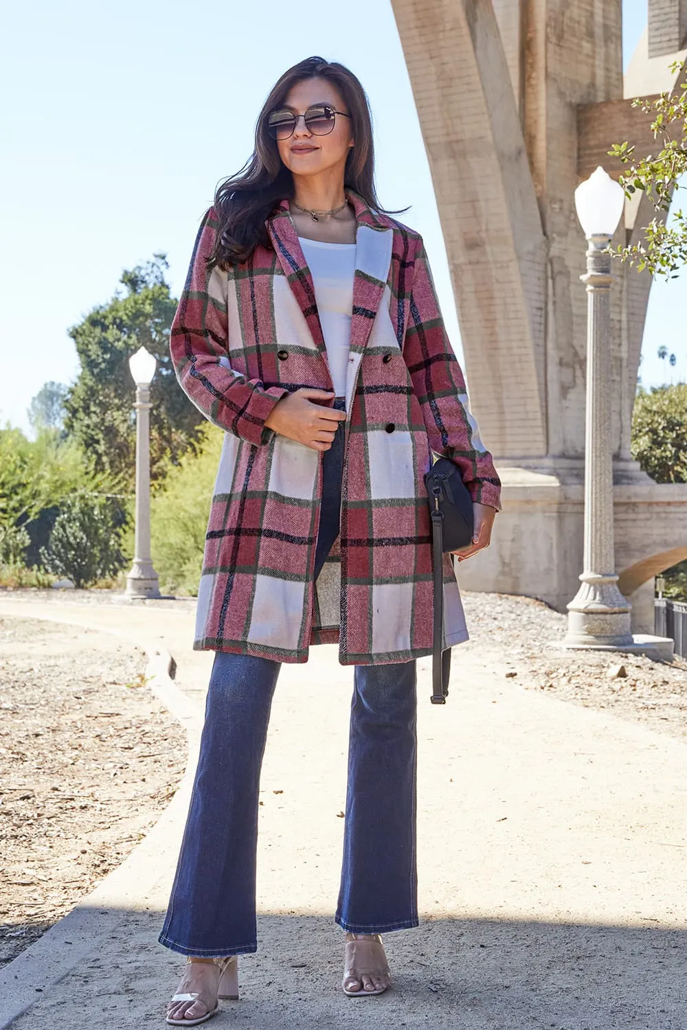 Full Size Plaid Button Up Lapel Collar Coat, image 10