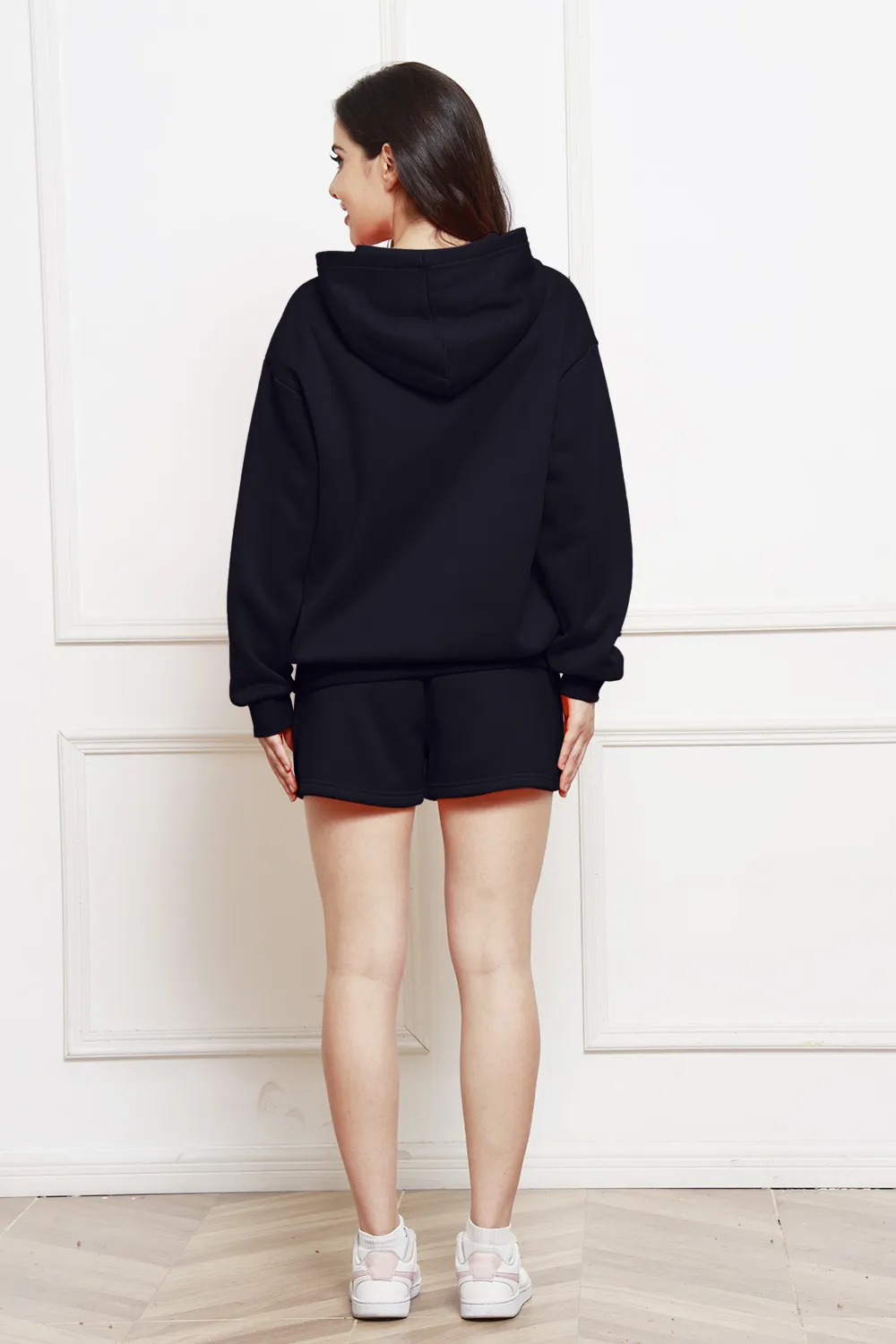 Drop Shoulder Long Sleeve Hoodie and Shorts Set, image 6