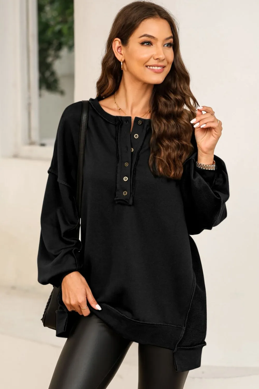 Buttoned Dropped Shoulder Sweatshirt, image 6